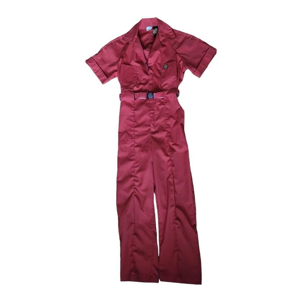VTG Walls Leisure Alls Buckle Elastic Waist Jumpsuit Child Red Orange Overalls